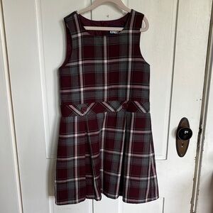 Lands' End Burgundy and Gray Plaid School Jumper